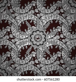 Classic vintage background. Seamless classic vector white pattern. Traditional orient ornament. Seamless pattern on brown background with white elements.