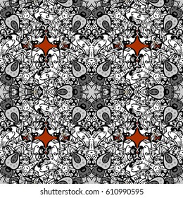 Classic vintage background. Seamless classic vector white pattern. Vector illustration. Traditional orient ornament. Seamless pattern on brown background with white elements.