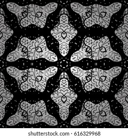 Classic vintage background. Seamless classic vector white pattern. Traditional orient ornament. Seamless pattern on black background with white elements.