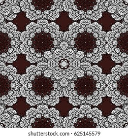 Classic vintage background. Seamless classic vector white pattern. Traditional orient ornament. Seamless pattern on brown background with white elements.
