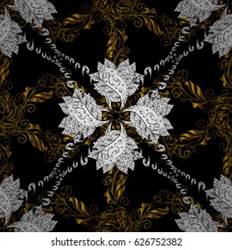 Classic vintage background. Seamless classic vector and golden pattern. Traditional orient ornament with white doodles.