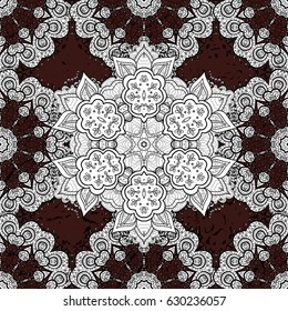 Classic vintage background. Seamless classic vector white pattern. Traditional orient ornament. Seamless pattern on brown background with white elements.