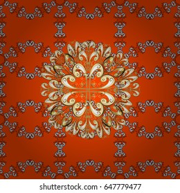 Classic vintage background. Seamless classic vector golden pattern. Traditional orient ornament. Golden pattern on orange background with golden elements.