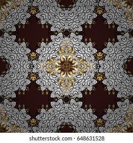 Classic vintage background. Seamless classic vector golden pattern. Traditional orient ornament. Golden pattern on brown background with golden elements.