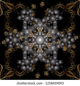 Classic vintage background. Traditional orient ornament. Vector illustration. Seamless classic vector golden pattern. Seamless pattern on black colors with golden elements.