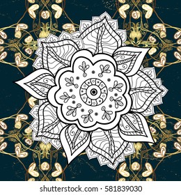 Classic vintage background. Traditional orient ornament. Golden pattern on blue background with golden elements. Classic vector golden pattern.