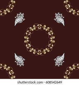 Classic vintage background. Traditional orient ornament. Seamless pattern on brown background with golden elements and white doodles. Seamless classic vector golden pattern.