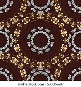 Classic vintage background. Traditional orient ornament. Pattern on brown background with golden elements. Classic vector golden pattern.