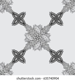Classic vintage background. Traditional orient ornament. Seamless pattern on gray background with white elements. Seamless classic vector white pattern. Vector illustration.