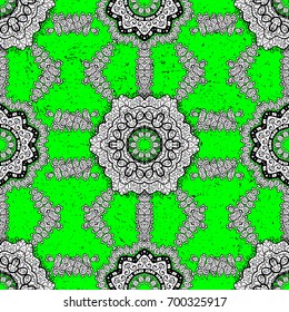 Classic vintage background. Traditional orient ornament. Pattern on green background with white elements. Classic vector white pattern.