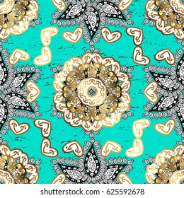 Classic vintage background. Classic vector blue and golden pattern. Traditional orient ornament.