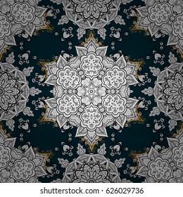 Classic vintage background. Classic vector blue and golden pattern. Traditional orient ornament.