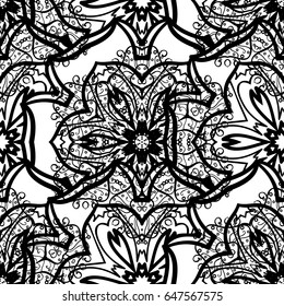 Classic vintage background. Classic vector dark pattern. Traditional orient ornament. Pattern on blue background with dark elements.