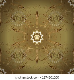 Classic vintage background. Classic vector golden seamless pattern. Seamless pattern on yellow and neutral colors with golden elements. Traditional orient ornament.