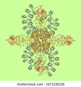 Classic vintage background. Classic vector golden pattern. Traditional orient ornament. Pattern on brown and green colors with golden elements.
