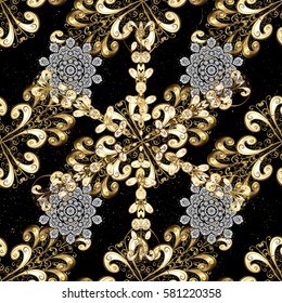 Classic vintage background. Classic vector golden pattern. Traditional orient ornament. Golden pattern on black background with golden elements.