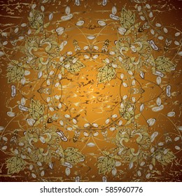 Classic vintage background. Classic vector golden pattern. Traditional orient ornament. Golden pattern on yellow background with golden elements.