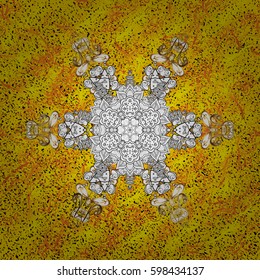 Classic vintage background. Classic vector golden pattern. Traditional orient ornament. Pattern on yellow background with golden elements.