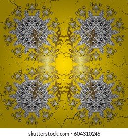 Classic vintage background. Classic vector golden pattern. Traditional orient ornament. Golden pattern on yellow background with golden elements.