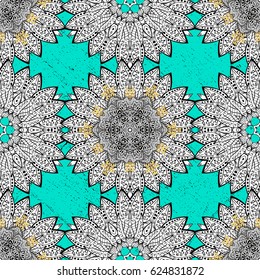 Classic vintage background. Classic vector golden pattern. Traditional orient ornament. Golden pattern on blue background with golden elements.