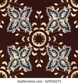 Classic vintage background. Classic vector golden pattern. Traditional orient ornament. Pattern on brown background with golden elements.