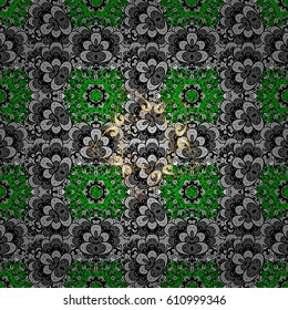 Classic vintage background. Classic vector green and golden pattern. Traditional orient ornament.