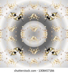 Classic vintage background. Vector illustration. Traditional orient ornament. Seamless classic vector golden pattern. Seamless pattern on gray and neutral colors with golden elements.