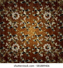 Classic vintage background. Vector illustration. Classic vector golden pattern. Pattern on red background with golden elements. Traditional orient ornament.