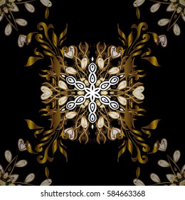 Classic vintage background. Vector illustration. Traditional orient ornament. Seamless classic vector golden pattern. Seamless pattern on black background with golden elements.