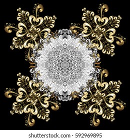 Classic vintage background. Vector illustration. on black background with golden elements. Traditional orient ornament. Classic vector golden pattern.