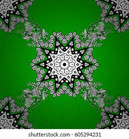 Classic vintage background. Vector illustration. Traditional orient ornament. Rough classic vector white pattern. Rough pattern on green background with white elements.