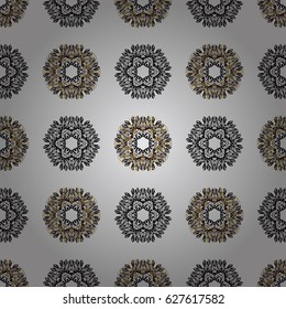Classic vintage background. Vector illustration. Seamless pattern on gray background with golden elements. Traditional orient ornament. Seamless classic vector golden pattern.