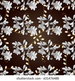 Classic vintage background. Vector illustration. Seamless pattern on brown background with golden elements. Traditional orient ornament. Seamless classic vector golden pattern.