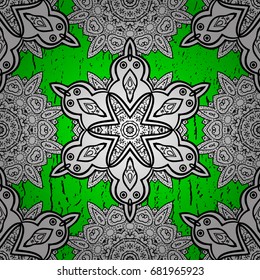 Classic vintage background. Vector illustration. Pattern on green and white background with white elements. Traditional orient ornament. Classic vector white pattern.