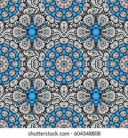 Classic vintage background. Classic vector white seamless pattern. Traditional orient ornament. Seamless pattern on blue background with white elements.