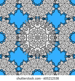 Classic vintage background. Classic vector white seamless pattern. Traditional orient ornament. Seamless pattern on blue background with white elements.