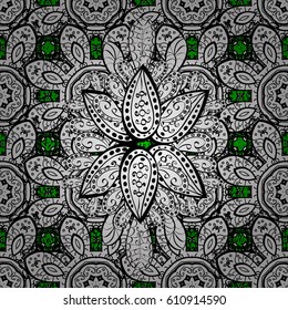 Classic vintage background. Classic vector white pattern. Traditional orient ornament. Pattern on green background with white elements.