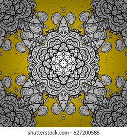 Classic vintage background. Classic vector white pattern. Traditional orient ornament. White pattern on yellow background with white elements.