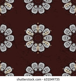 Classic vintage background. Classic vector white seamless pattern. Traditional orient ornament. Seamless pattern on brown background with white elements.