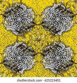 Classic vintage background. Classic vector yellow and white pattern. Traditional orient ornament.
