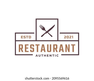 Classic Vintage Badge Crossed Spoon Fork Knife Rustic Vintage Retro for Kitchen Food Menu Dish Restaurant Logo Design Inspiration