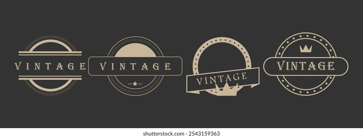 Classic Vintage Badge Label Vector Set for Retro Branding and Logo Design Projects on Dark Background in EPS Format