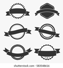 Classic vintage badges set with curved ribbons isolated on light background. Simple round label banners templates for web design elements, retro and classic logos, vector illustration eps10.