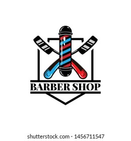 classic vintage barber shop logo with scissors, badge or emblem