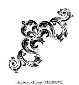 Classic Vintage baroque ornament, corner. Pattern antique style acanthus. Decorative design element filigree calligraphy vector. - refined vector.