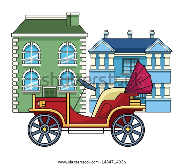 Classic and vintage\
big house building real estate with classic car parked vector\
illustration graphic\
design.