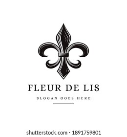 Classic vintage black and white fleur de lis logo icon vector on white background