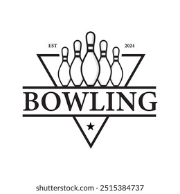 Classic Vintage Bowling Tournament with, Vector Triangle Icons and Symbols. Bowling ball and bowling pins illustration.