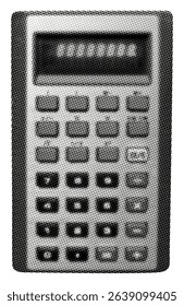 classic vintage calculator isolated on white background retro halftone dotted cut-out vintage collage element for mixed media mathematics business finance education technology design pop art object