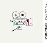 Classic Vintage Camcorder vector, Outline Old Movie Camera vector with 3d color (blue, red) effect